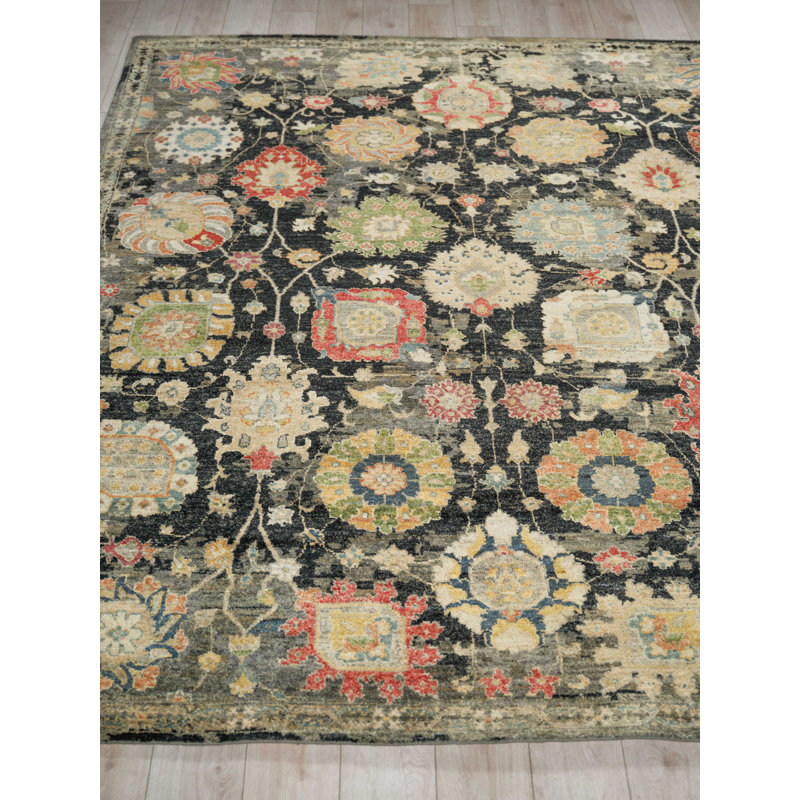 Oxford Hand-knotted Ghazni Wool, Black Area Rug, Rectangle 9' x 12'