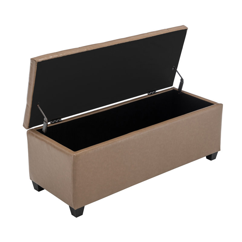 Banc de rangement en faux cuir 46,5 po Ebern Designs Glyn, Brun chameau