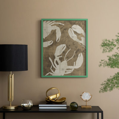 «Woodgrain Crustaceans II», reproduction encadrée - bois massif