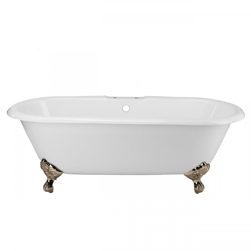Cambridge 66.5'' x 30.25'' Freestanding Soaking Porcelain Bathtub, Polished Nickel