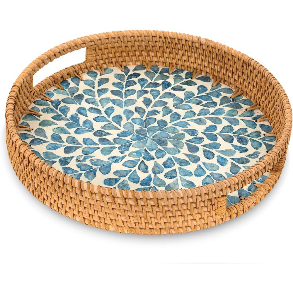 Mercer41 Round Rattan Tray With Handle, Rattan Serving Tray With Mother ...