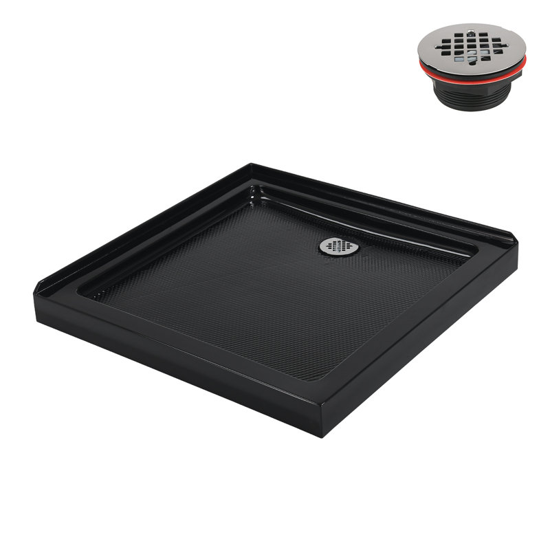 Glossy Black 36'' x 36'' Corner Acrylic Shower Base with Right Drain