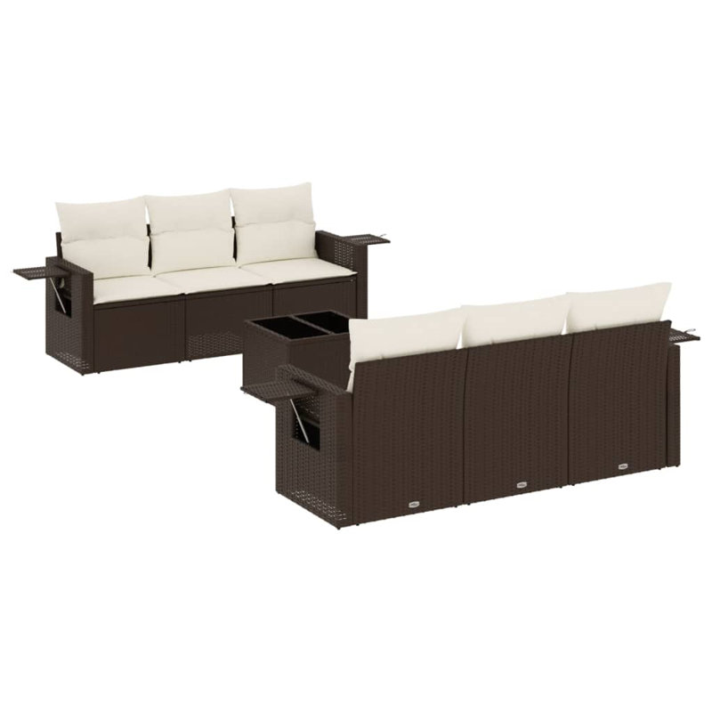 Ensemble de canapé de jardin en rotin PE brun Vidaxl, acier thermolaqué, verre trempé