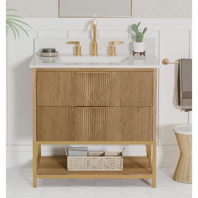 Meuble-lavabo simple 30 po avec comptoir en quartz blanc pur pré-assemblé Waymart