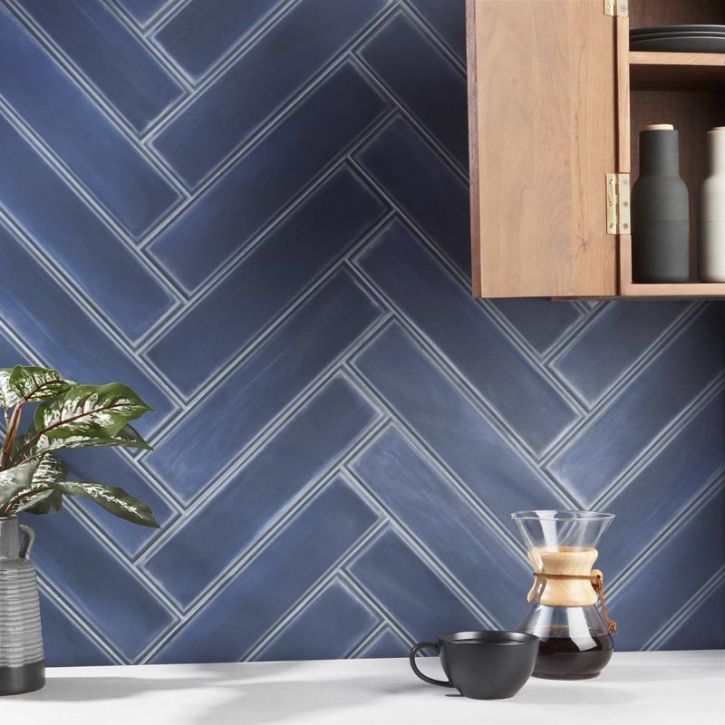 Stacy Garcia ArtBlock 4x16 Matte Porcelain Tile, Denim Blue