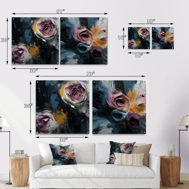 «Pink Rose Symphony I», ensemble de 2 verres muraux en acrylique, H 16 po x l 33 po