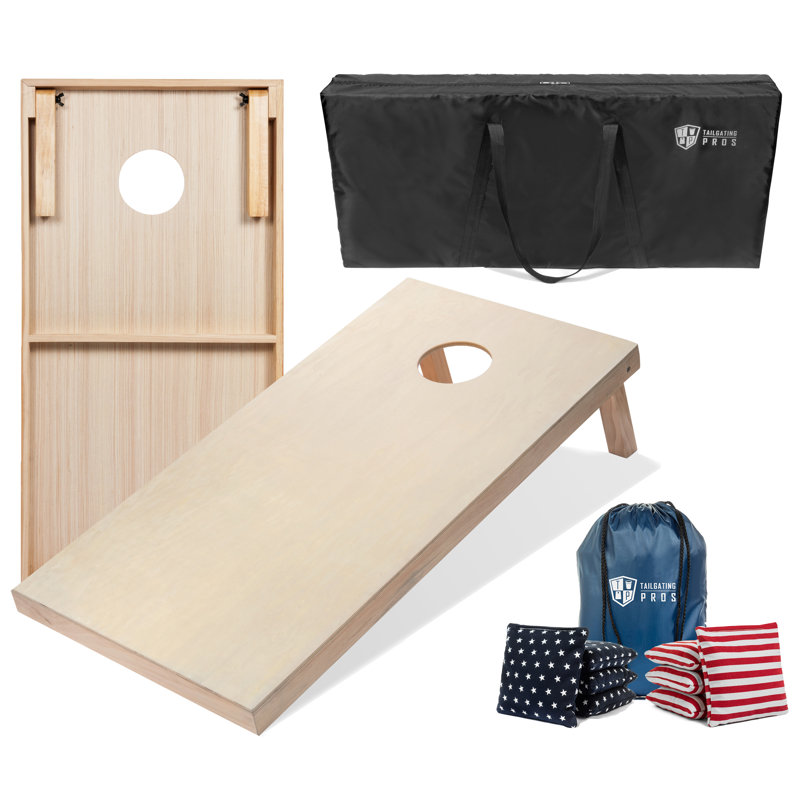 Tailgating Pros Solid Wood Foldable Cornhole Set with Carrying Case