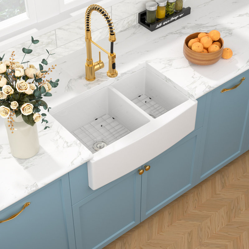 33'' L Double Bowl Ceramic Kitchen Sink