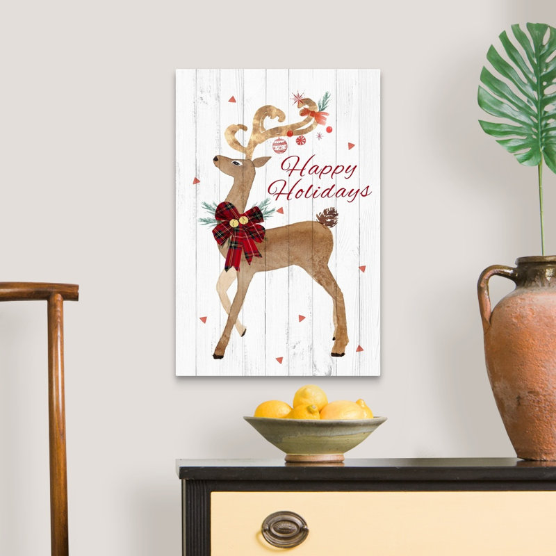 «Happy Hoildays Deer», reproduction d'art textuel sur toile, H 24 po x l 16 po x P 1,25 po, Toile tendue