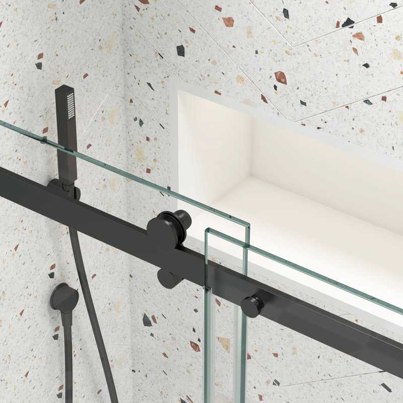 Porte de douche coulissante pour salle de bain en verre trempé 5/16 po - noir mat, 36 000 fois ouvert et fermé