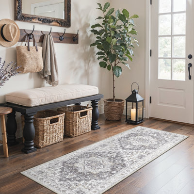 Tapis d'intérieur gris antidérapant oriental