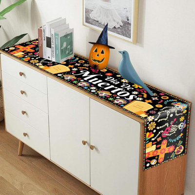 Halloween Table Runner, Day of The Dead Table Runner Dia De Los Muertos Sugar Skull Tablerunner Mexican for Table Line Cover Tablecloth for Kitchen Halloween Party Decor