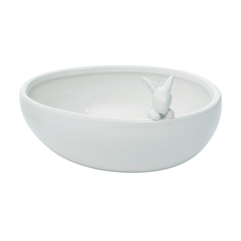 Céramique de 6,3 po Transpac Bol de lapin de Pâques blanc
