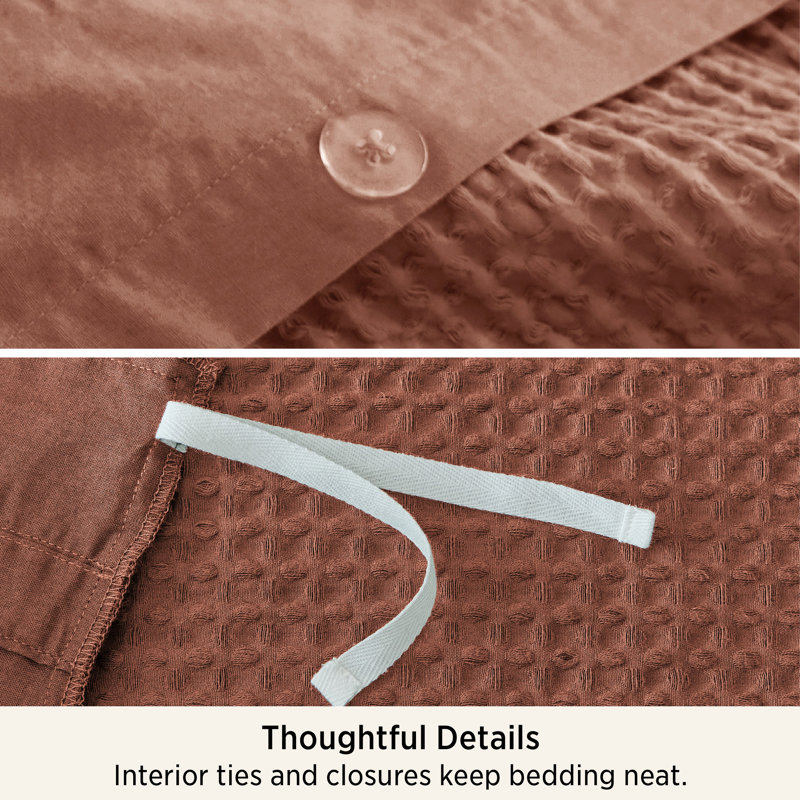 Ensemble de housse de couette en coton 100% coton tissé gaufré GentleSoft ™, Queen Duvet Cover + 2 Shams, Burnt Orange