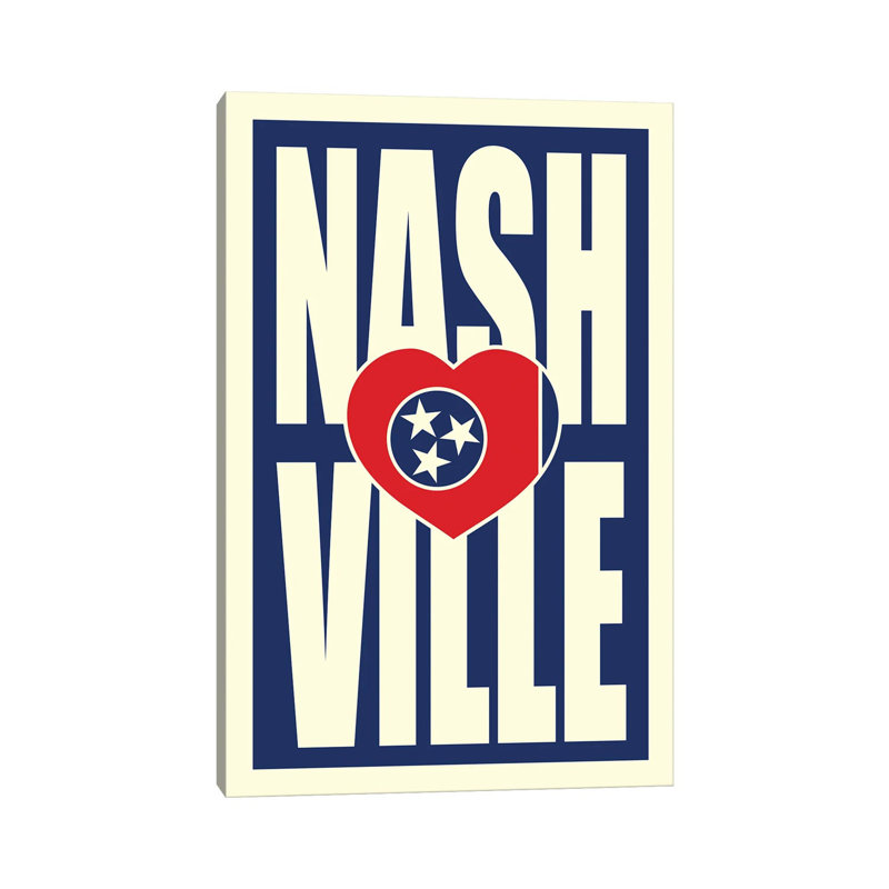 Nashville Typography Heart by Benton Park Prints - Print on Canvas, Wrapped Canvas, 20.32 cm H x 30.48 cm W