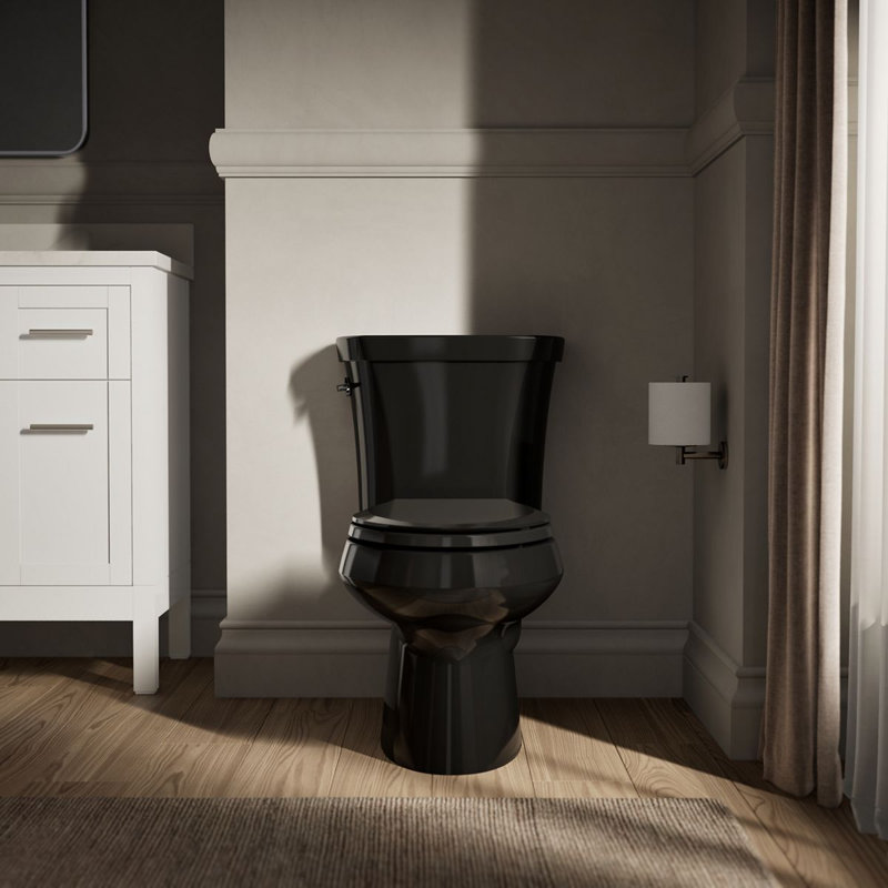 Wellworth™ 1.6 GPF Elongated Two-Piece Toilet (Seat Not Included), Black Black™, Left-Hand