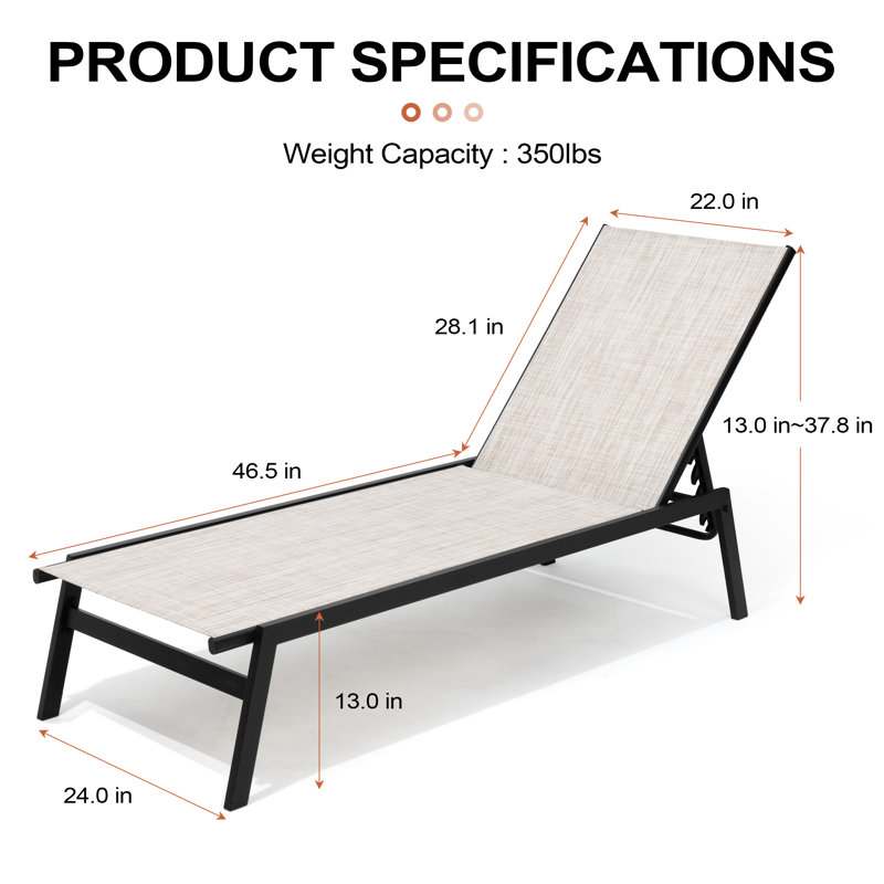Ensemble de chaise longue empilable et inclinable en métal, Beige/noir