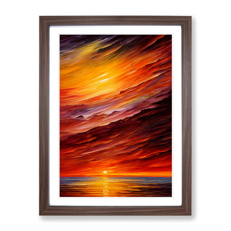 Ocean Sunset View No.1 - Framed Print, 64cm H x 46cm W x 2cm D, Walnut
