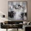 Impression sur tissu grand format - Motif abstrait de cercles et de formes géométriques gris, noir et beige pour salon ou chambre - « Assemblage du cadre requis (cadre non fini) »-135869587