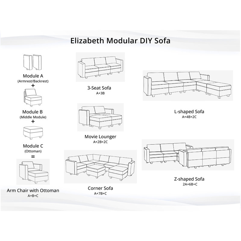 Nahim  Ottoman Module for Modular Sectional Sofa, Storage Ottoman Footrest and Square Seat Cube, White