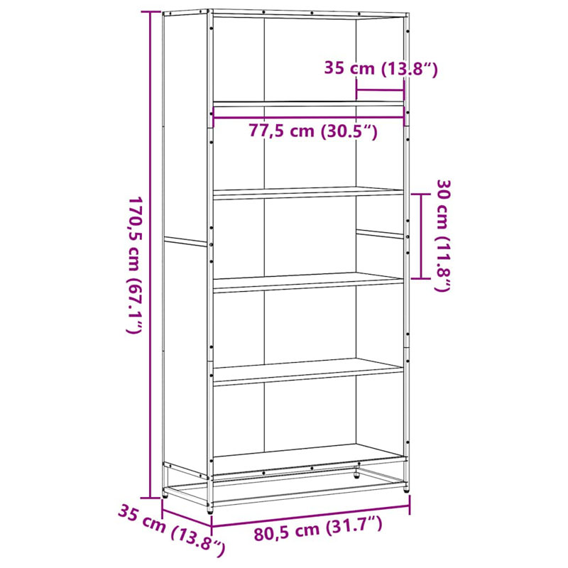 Borough Wharf Bookcase Engineered Wood, 170.5cm H x 80.5cm W x 35cm D, Black