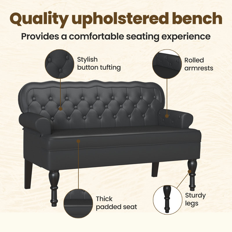 Vidaxl Chesterfield Bench Black 47.05 X 25.39 X 29.53 In Faux Leather, Black