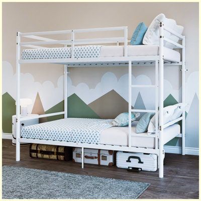 Bunk Bed Twin Size Kids Heavy Duty Metal Bunk Bed with Full Surround Guardrails and Ladder White