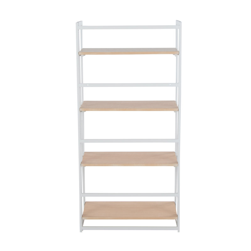 Bibliothèque contemporaine en métal peint blanc et bois naturel