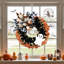 Couronne de campagne fantôme 15,7 pouces en toile de jute avec nœud BOO écossais, décoration murale d'Halloween porte d'entrée rustique