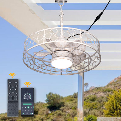 Ventilateur de plafond extérieur blanc 23 po avec lumière DEL à intensité variable et moteur de télécommande 6 lumières CC