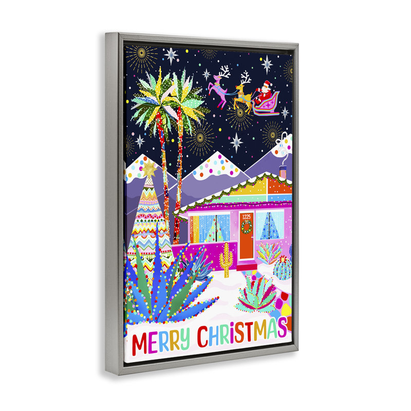 «Whimsical Desert Christmas» par Jess Stempel, H 25 po x l 17 po, Cadre flottant gris lustré