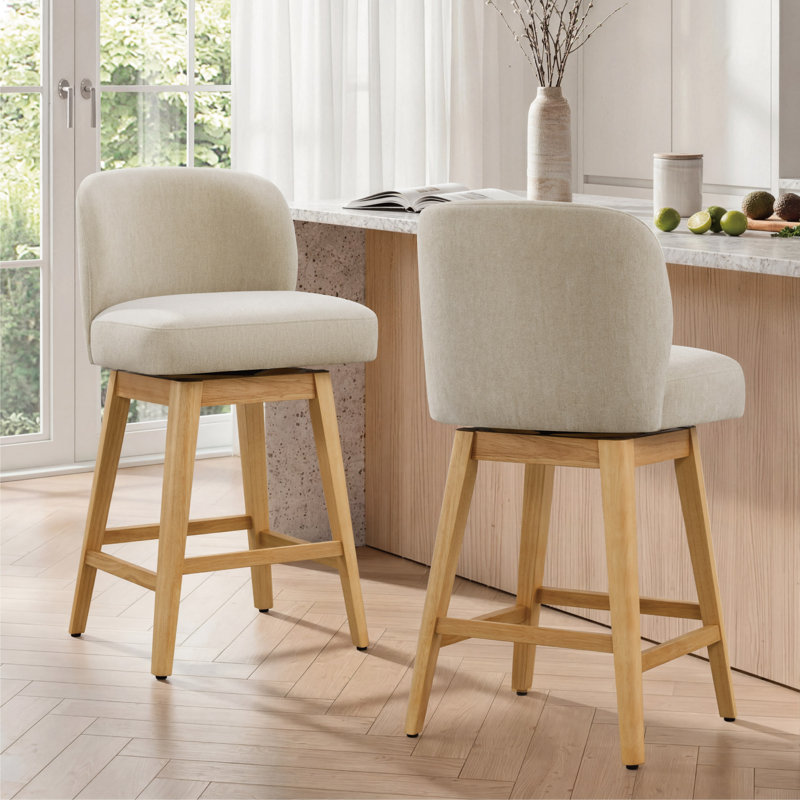 Modern Swivel Counter Stool, Sand Polyester