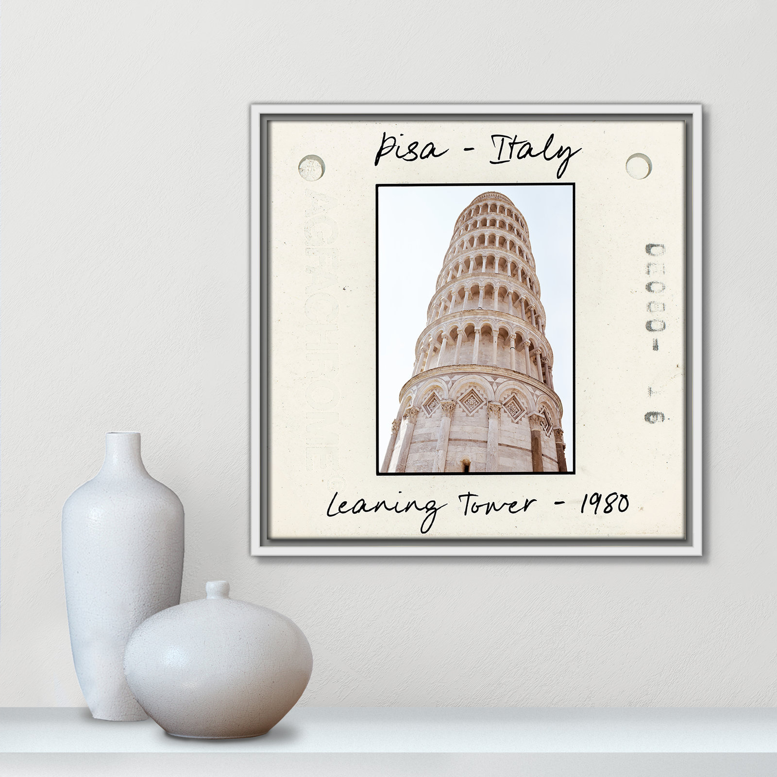 Ritona "Pisa, Italy - Leaning Tower" Print, White Floater Framed Canvas, 17.5" H x 17.5" W x 2" D