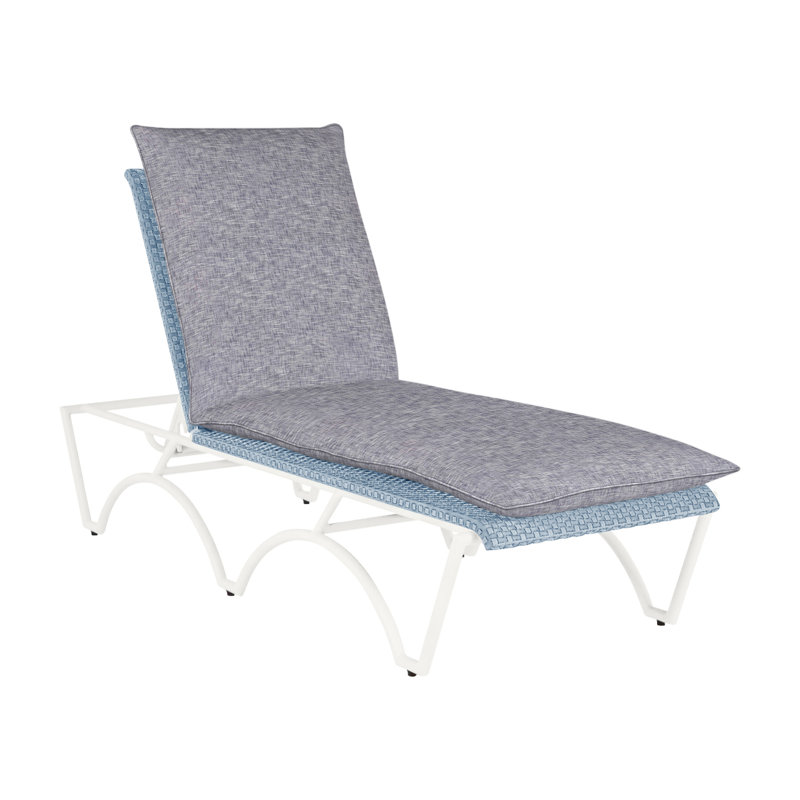 Savoy N-Dura Resin Wicker Outdoor Chaise Lounge, Welt, Rollo Silver, Chalk/Chambray