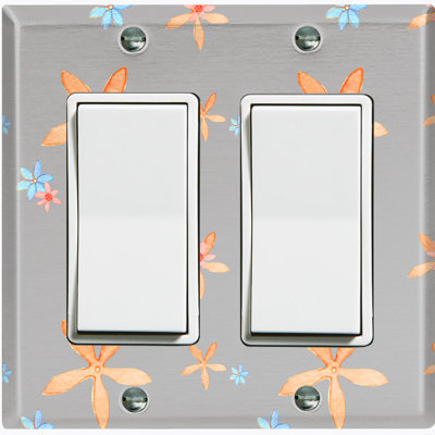 Orange Flower Vintage Gray Patterned 2 - Gang Rocker Standard Wall Plate