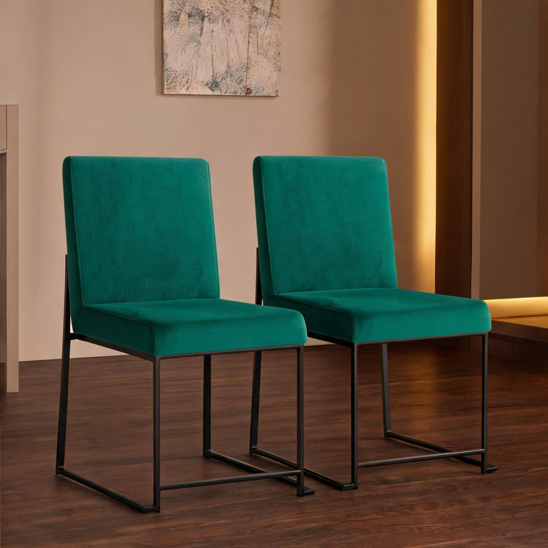 Salle à manger raffinée: ensemble de 2 chaises d'appoint en velours avec dossier haut en acier classique vert et noir, sièges contemporains