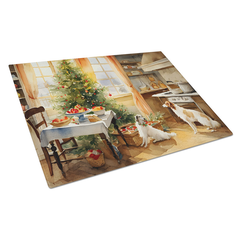 Borzoi Christmas Cookies Glass Cutting Board