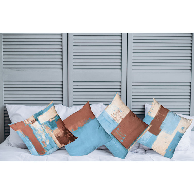 Reversible Pillow Cover, 24" H x 24" W, Rust Sky Blue Beige
