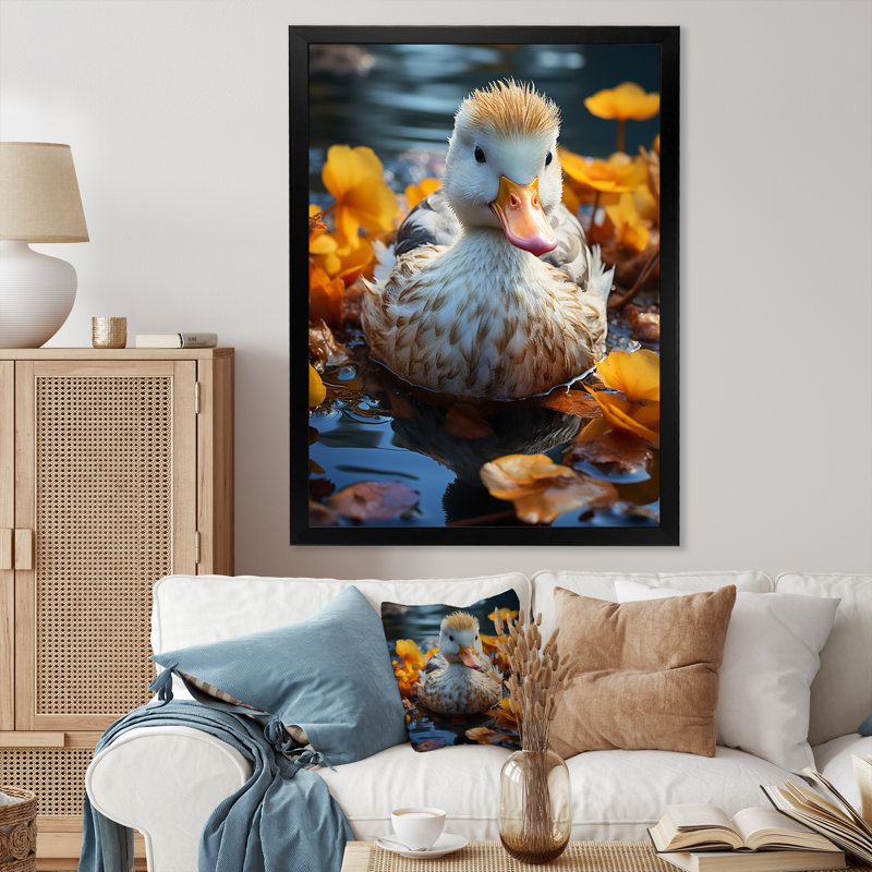 Jaune jaune blanc, animaux marins - décoration murale animaux, H 32 po x l 24 po x P 1 po, Cadre photo noir