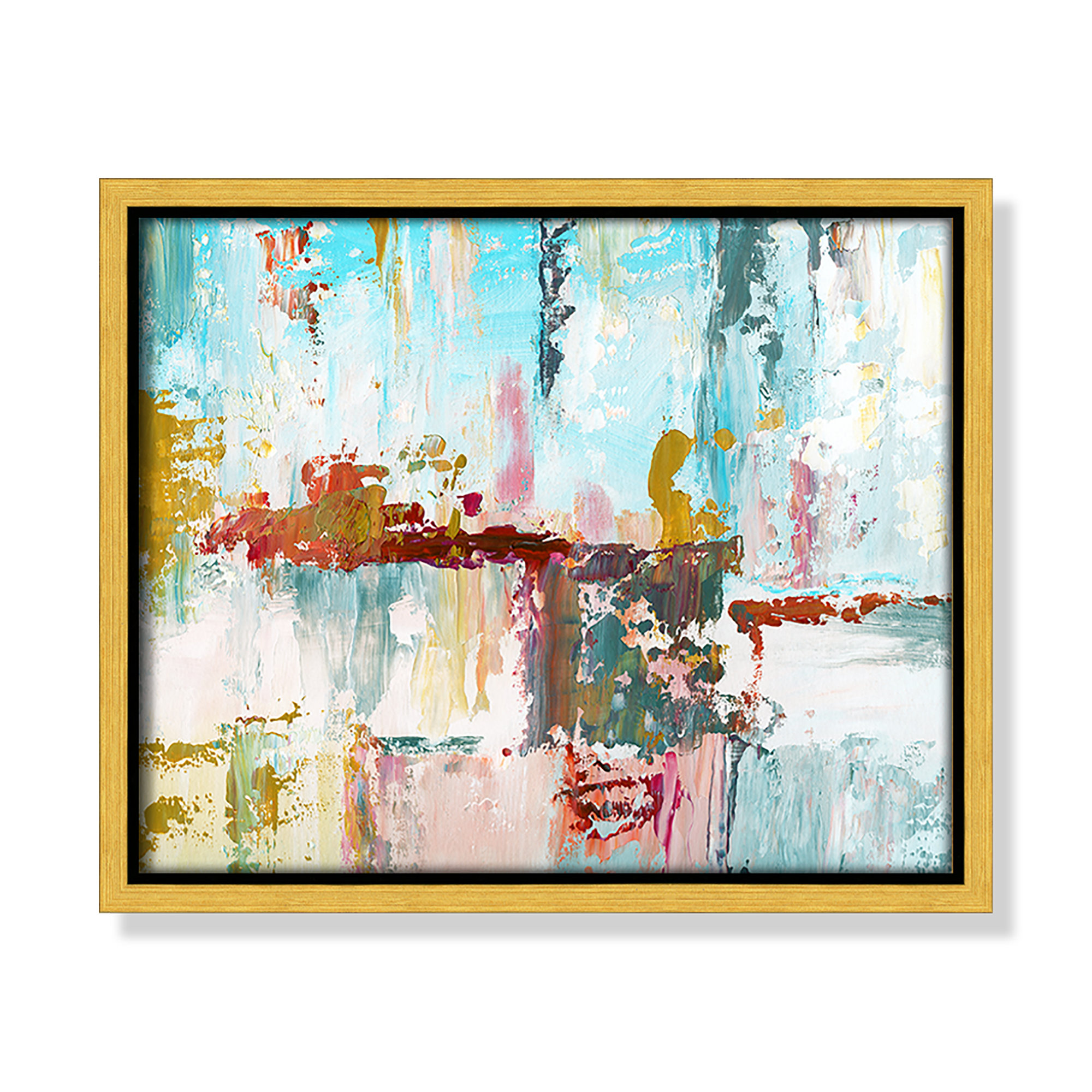 Color Block Splash by Nan - Floater Frame Print on Canvas, Gold, 9.5" H x 11.5" W x 2" D