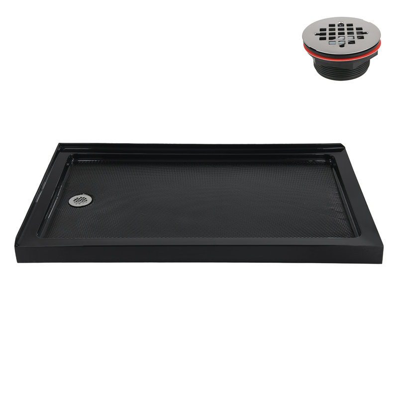 Streamline NT-2164-60BL-LF 60 in. x 36 in. Corner Acrylic Shower Base in Glossy Black with Left Hand Drain, Drain Included