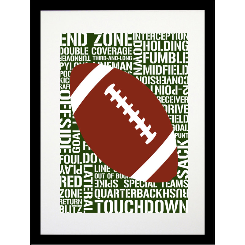 «Football Typographie Designs», impression, H 16,5 po x l 13,5 po x P 1 po, Papier avec cadre noir, Blanc