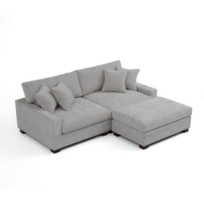 3 - Piece Upholstered Gray Chenille Modular Sectional Sofa with Throw Pillows & Removable Ottomans