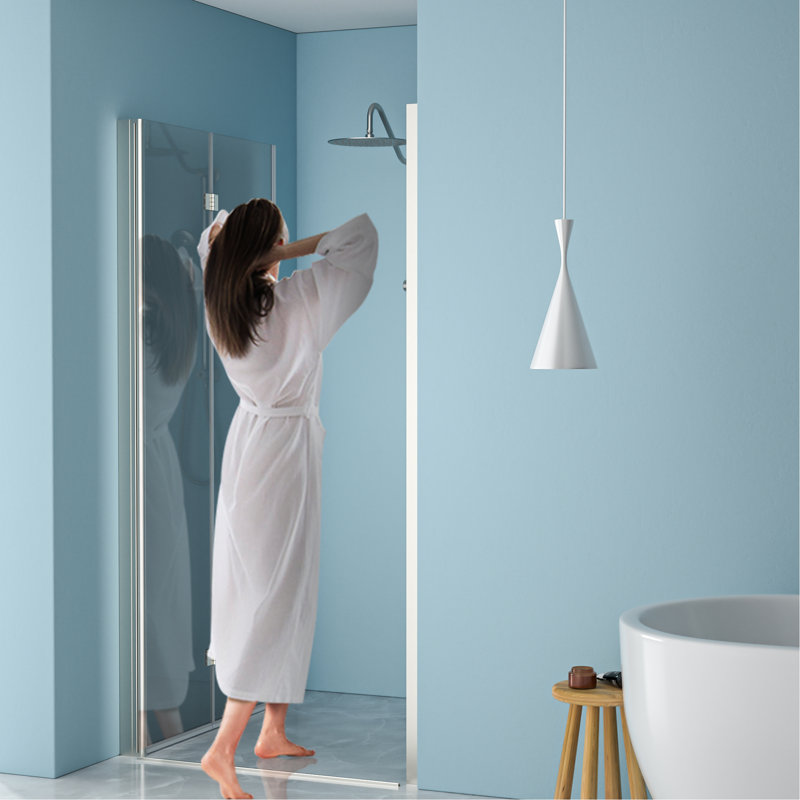 Porte de douche en verre trempé l 30 po x H 72 po, charnières en nickel brossé, produit de salle de bain peu encombrant réglable pour diverses configurations murales