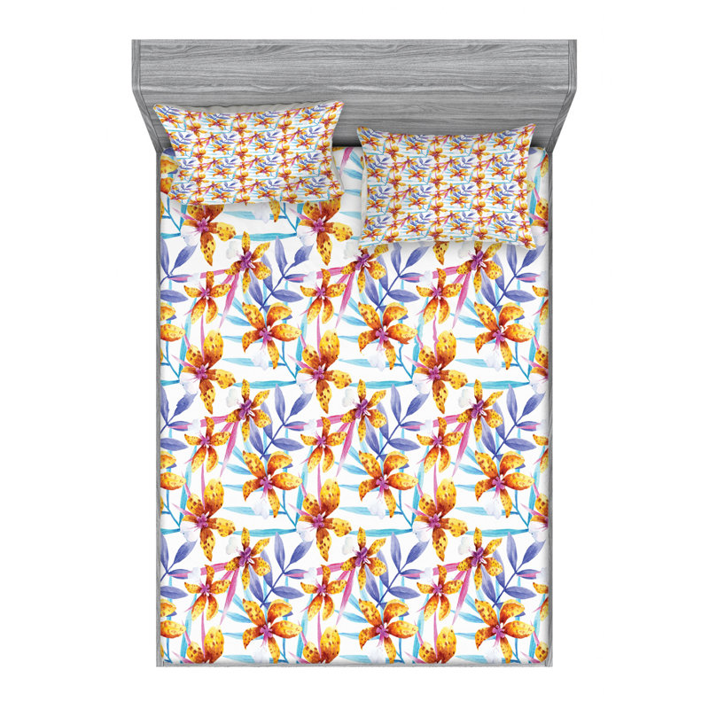Microfiber Floral Sheet Set, Queen Sheet Set with Fitted Sheet