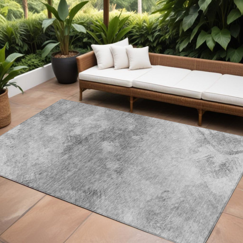 Tapis extérieur lavable abstrait gris argenté 10 pi x 14 pi