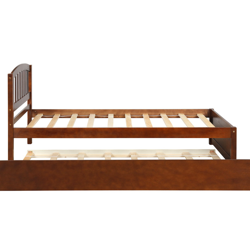 Lit plateforme simple en noyer avec gigogne télescopique en bois massif pour une structure adaptable