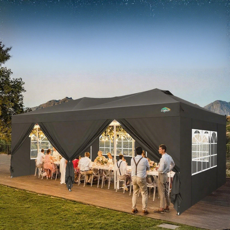 Auvent 10 x 20 avec auvent et 6 parois latérales, Black