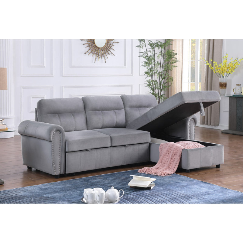 Canapé-lit modulaire réversible en tissu de velours 96,5 po Modern Sofa Ashton, Gris