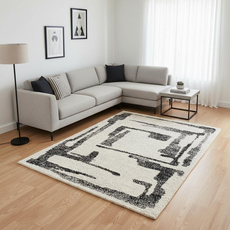 Tapis abstrait beige et noir 8 pi x 11 pi
